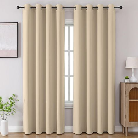 Lot de 2 Rideaux occultants de fenêtre à Isolation Thermique pour Chambre à Coucher, Cuisine et Salon, 132,1 x 228,6 cm de Long, Beige Clair (1/5)
