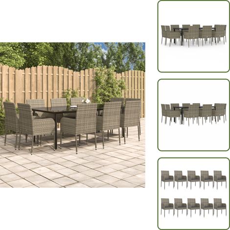 The Living Store Set Mobili Giardino 11 pz con Cuscini Polyrattan Nero e Grigio - Sedie da giardino