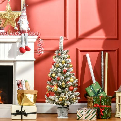 Arbre de Noël Petit Artificiel 90 cm avec lumières LED 116 branches Vase amovible et support en métal Décoration de Noël pour intérieur Ø40x90 cm Vert et Blanc (1/5)