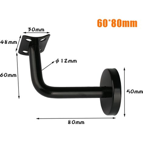 Support Pour Rampe D'Escalier - En Acier Inoxydable - Fixation Murale - 60 X 60 Mm Ou 60 X 80 Mm - Noir - 1 Pièce (1/3)