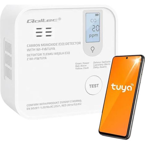 Sensore wireless di monossido di carbonio Qoltec 85dB Wi-Fi tuya (5901878526553) (1/4)