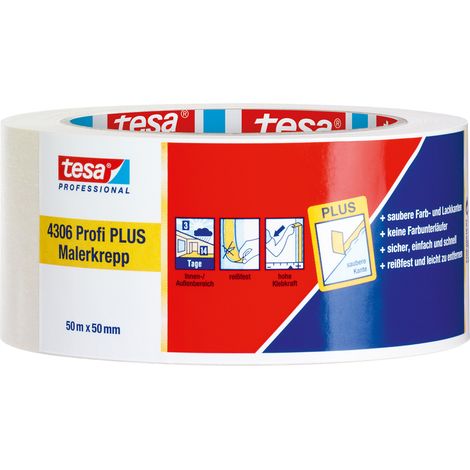 tesa 4306 Profi PLUS Malerkrepp 50 m × 50 mm chamois schwach gekreppt 6 Stk (1/2)