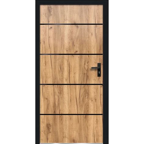 Porta d'ingresso in acciaio massiccio e inox H208.5 x L105 cm effetto rovere - spessore 90 mm - apertura verso sinistra - NAXARA (1/5)