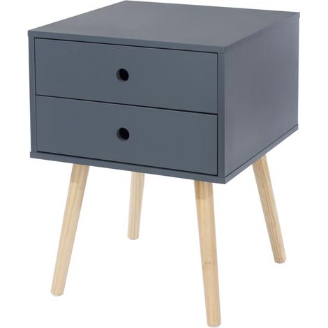 Scandia, 2 Drawer and Wood Legs Bedside Cabinet - MDF/Pine - 40 x 40 x 54 cm - Blue/Pine (1/5)