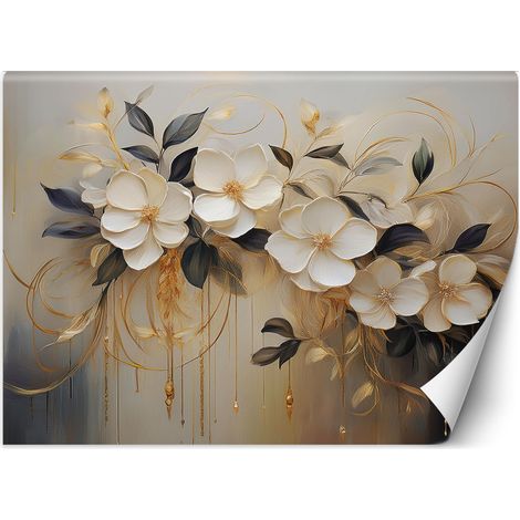 Fototapete Blumen Weiß gemalt 400x280 cm