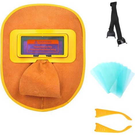 GARRYFIZH Casque de Soudage en Cuir Léger, Réglable et Résistant à la Chaleur - Visière Anti-éblouissement avec 10 Feuilles de Protection, Pour Arc Électrique et Gaz (1/5)