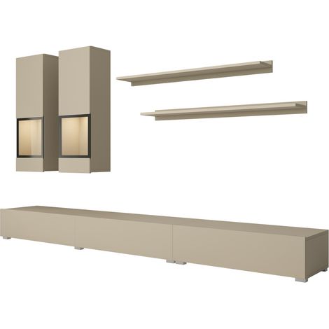 Conjunto de muebles de sala RAMOS – Beige claro – LED multicolor integrado – Estilo contemporáneo