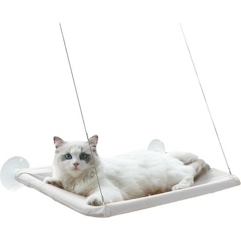 Perchoir de fenêtre pour chat – Cadre solide avec ventouses puissantes – Tapis en tissu amovible – Installation sans outils – (1/4)
