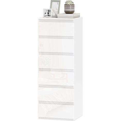 HOMCOM Comò Lucido Camera da Letto, 6 Cassetti, Bianco