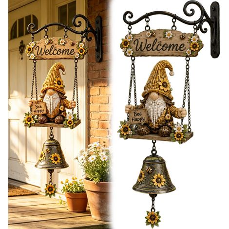 Cloche de nain de jardin rustique, faite à la main, cloche de bienvenue décorative à suspendre pour ferme, cloche de dîner amusante pour porches, clôtures de jardin, terrasses, cadeaux pour maman (1 (1/5)