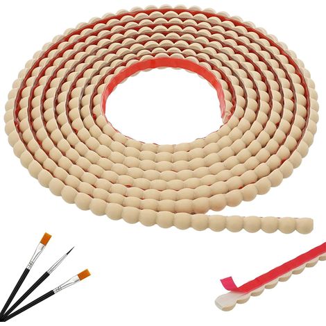 Lot de 3 Moulure Perlée Autocollante PVC 3,05m Couleur bois  Flexible, Peignable, Décoration Intérieure, Cadres De Miroir, Bords De Meubles, Portes Fenêtres, Largeur 10mm (1/5)