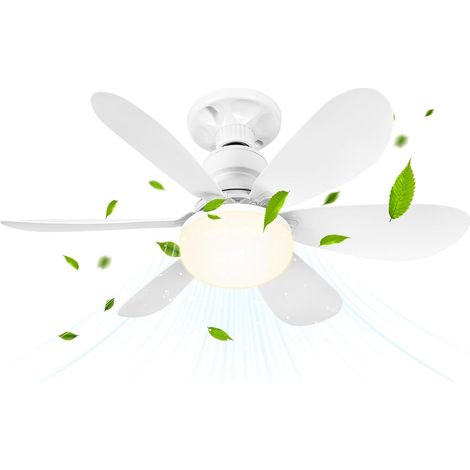 Ventilatore da soffitto con luce e telecomando, 52 cm, 40 W, piccolo ventilatore a LED dimmerabile con attacco E27, ventilatore a soffitto a lampadario per camera da letto, 6 pale, 3 velocità