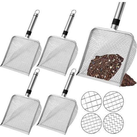Tamis de jardin en acier inoxydable 4 pièces – mailles de 2,0 mm / 2,8 mm / 3,8 mm / 5,0 mm – pour tamiser la terre, le compost, le sable et les substrats horticoles (1/5)