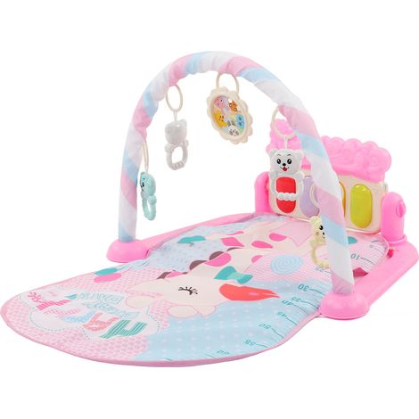 Tapis d'éveil sensoriel pour bébé, avec sons et lumières, et hochet rose pour nouveau-né. (1/5)