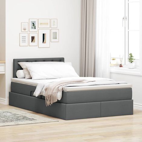 Bett mit Stauraum und LED mit LED Dunkelgrau 120 x 190 cm Stoff
