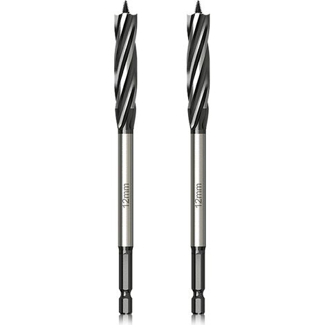Professionnel Foret à Bois 12mm x 165mm x 2Pcs Mèche à Tarière avce Auto-alimenté Pointe Pilote, 1/4 Pouce Tige Hexagonale Foret pour le Travail du Bois (1/4)