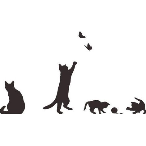TRIOM Chats Jouant Catching Butterflies Home Vinyl Wall Sticker Décor Decal Mural Kitchen Animaux Papier Peint décoration Enfants Chambre(2 ensembles, 2157 CM) (1/5)