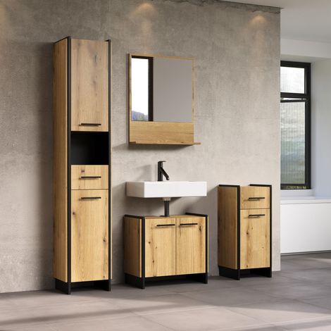 Ensemble de salle de bain 4 éléments chêne clair Saphira (1/5)