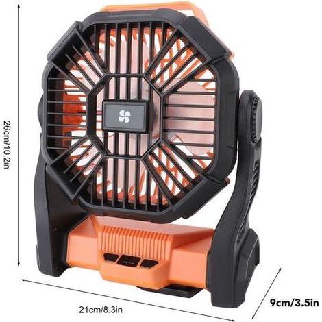 Ventilateur Batterie pour Camping 10400mAh, Puissant Silencieux avec Lumière LED , Ventilateur Rechargeable USB pour Tente Extérieur Bureau Table