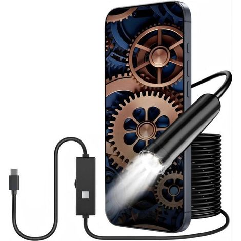 Caméra endoscopique avec lumière, caméra d'inspection pour câble semi-rigide de 10 m, endoscope de type C 8,0 mm et 6 LED, caméra endoscope USB pour téléphone Android, tablettes (1/5)