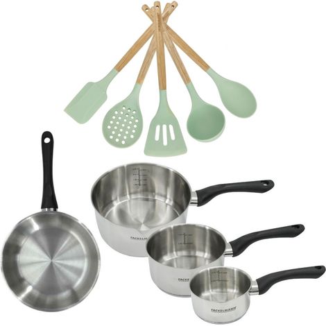Lot Poêle 24cm et 3 Casseroles 12/16/20cm Fackelmann Généva avec 5 ustensiles (1/5)