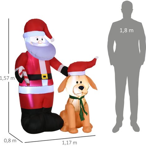Décoration de Noël, Père Noël avec chien, gonflable, grande taille, avec souffleur, 117 x 80 x 157 cm (1/5)