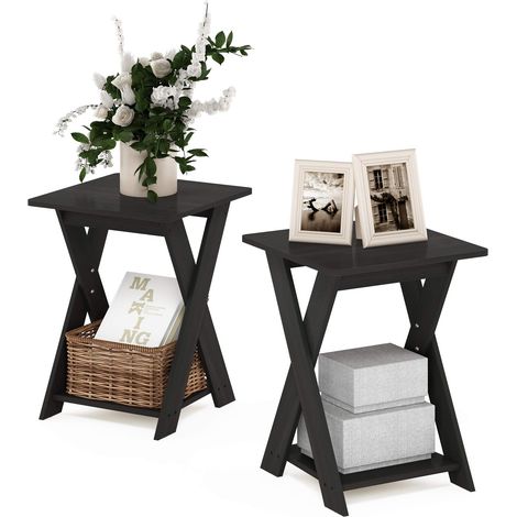 Table de Bout Croisée, Espresso, Lot de 2, Bois dense, Marron, One Size (1/5)