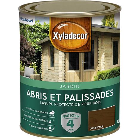Lasure Protectrice pour Bois Extérieur Jardin - Abris, Palissades, Espaliers, Kiosques, Barrières - Couleur : Chêne Foncé 1 L (1/5)