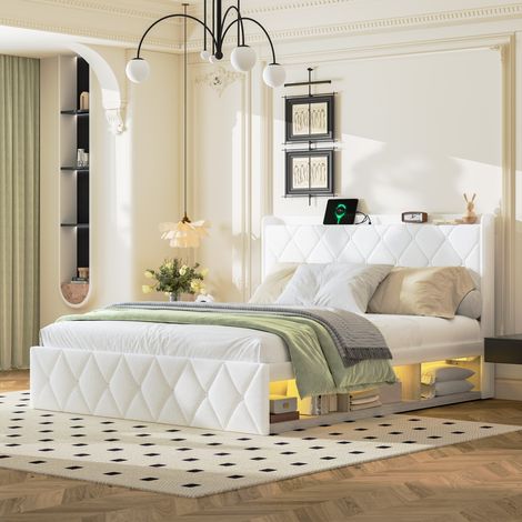 letto matrimoniale 160x200 con LED USB bianco HAVRYA (1/5)
