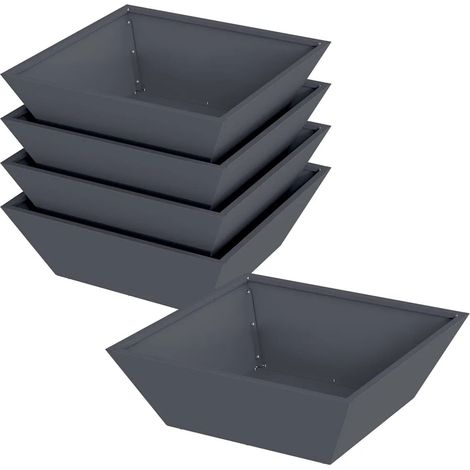 Lot de 5 cache-pots trapézoïdaux modernes jardin terrasse 50 x 50 x 15 cm en métal anthracite