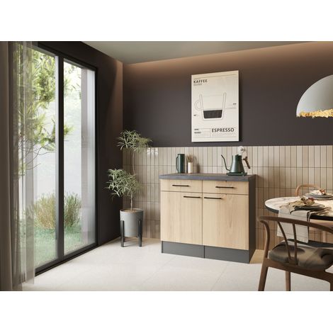 Sideboard Küchenschrank Schublade 100 cm Artisan Eiche Grau Oliver Respekta