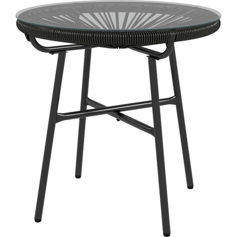 Tavolino da giardino boho in rattan PE e vetro temperato 50 x 50 x 50 cm nero (1/4)