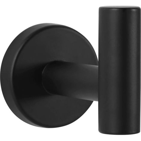 Patère à Crochets pour Peignoir Salle de bain WC Manteau Serviette Chapeau en Acier Inoxydable (Noir) (1/5)
