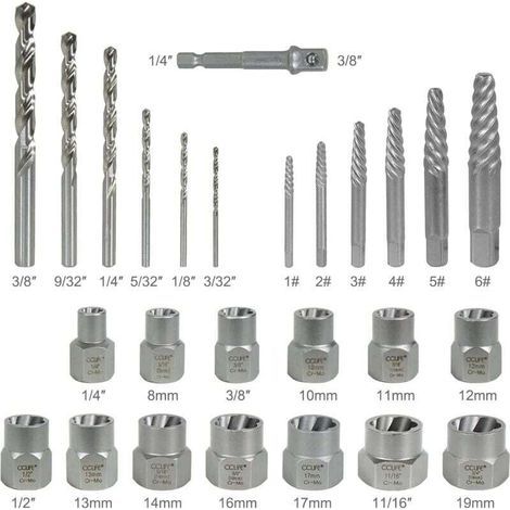 26pcs douille extracteurs de boulons antivol, extracteur d'ecrou endommagés Cr-Mo Matériau 8-19mm (1/5)