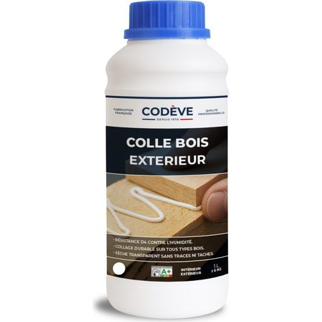 Codève Bois – Colle à bois extérieure D4 1 L – Adhérence supérieure pour bois soumis à l'eau – Prêt à l'emploi pour 6 à 9 m²/l