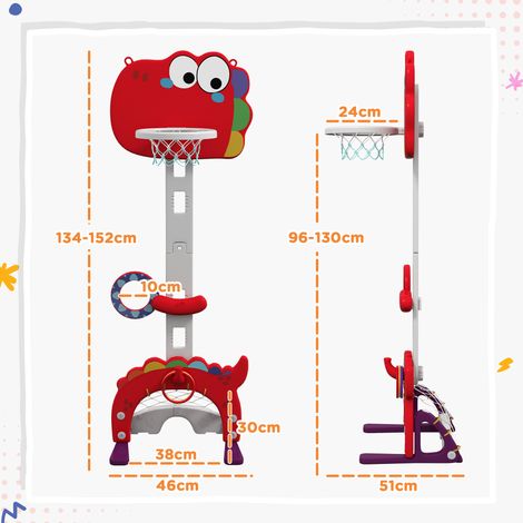 Ensemble 5 en 1 réglable en hauteur avec panier de basket, but de football et balle de golf pour enfants (3-6 ans, rouge) (1/5)