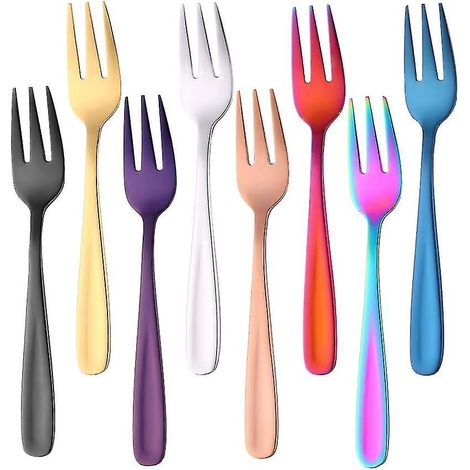 Fourchettes à thé, petites fourchettes à dessert, fourchettes à gâteaux, acier inoxydable noir, 8 pièces, 8 couleurs (1/5)