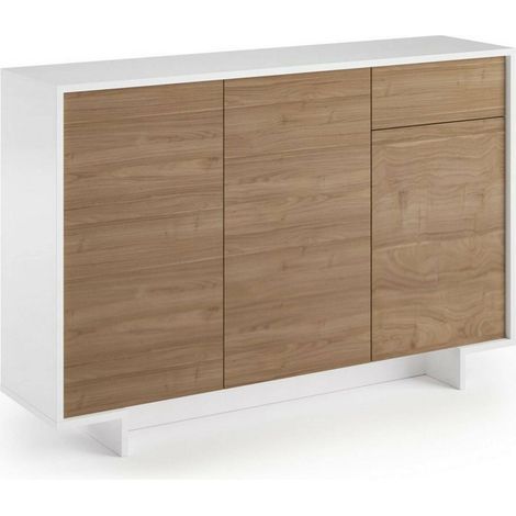 Dmora - Credenza Arius, Madia da salotto, Buffet da soggiorno a 3 ante e 1 cassetto, 100% Made in Italy, 134x35h87 cm, Bianco e Rovere (1/5)