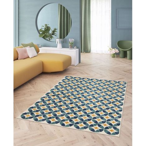 BOBOCHIC - Tapis poils ras ISAURE motif abstrait 120x170 Bleu