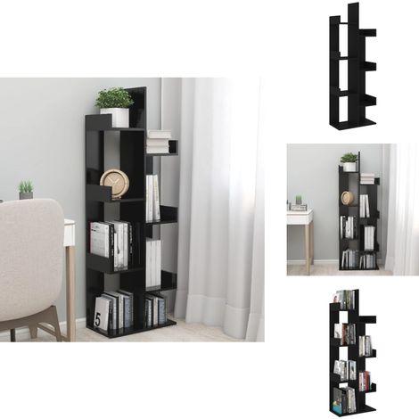 Bibliothèque Noir 48x25,5x140 cm Bois d’ingénierie - Bibliothèque - Rangement - Étagère - Livre - Décoration (1/5)