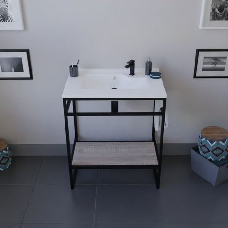 Meuble salle de bain STRUCTURA 70 cm avec plan vasque- Résine - Bois