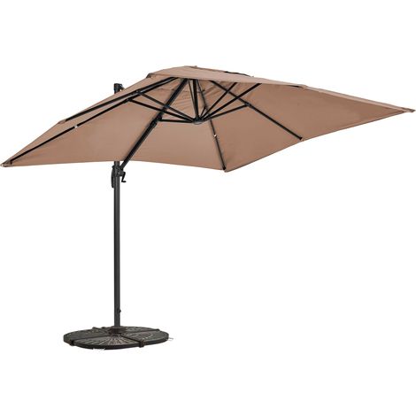 Parasol déporté 2x3 m et 4 dalles lestées aluminium taupe (1/5)