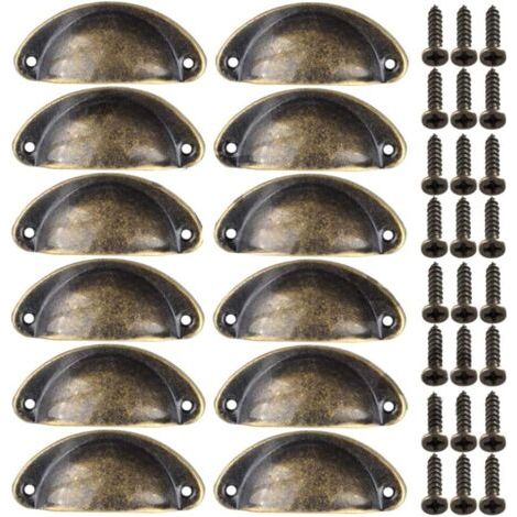 Pair Set mit 12 Vintage-Möbelgriffen aus Metall für Schubladen, Schränke, Kommoden und Küchen, 81 x 35 mm, Bronze