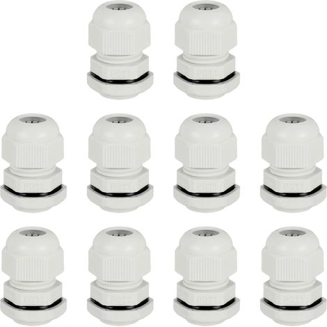Presse-Étoupe en Nylon PG11 Étanche avec Contre-Écrou Réglable Blanc pour Câble de 5mm - 10mm Lot de 30 (1/5)