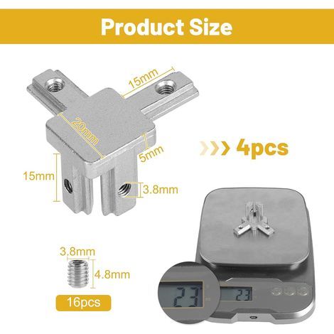 LALAGO 4pcs Connecteur d'Angle Profilé Aluminium Série 20x20, Connecteur Profilé 3 Voies,Connecteur d'Angle Angle Matériel de Fixation Avec Vis(argent) (1/4)
