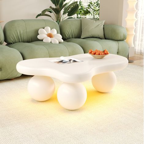 Table basse nuage 95x62,5x32 cm blanche en MDF avec LED 16 couleurs, bords arrondis et design ludique (1/5)