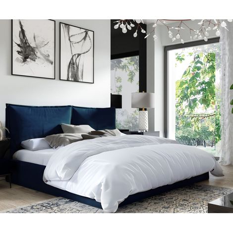Sofello Polsterbett nach Maß GLAMMY 200x200 Metall-Lattenrost Blau Velour Samtstoff Velvett mit Bettkasten und Stauraum (1/5)