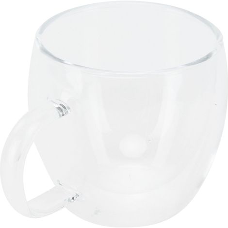 Mug en verre transparent à double paroi avec anse, résistant à la chaleur, idéal pour le café, le lait ou le thé (150 ml). Convient pour toutes les boissons. (1/5)