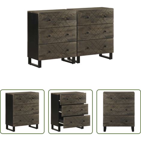 vidaXL Bois de manguier -  Buffets 2 pcs noir 60x33x75 cm bois massif de manguier (1/5)