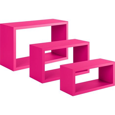Set 3 Mensole da Parete Rettangolare in Fibra di Legno Trittico Fuxia (1/4)